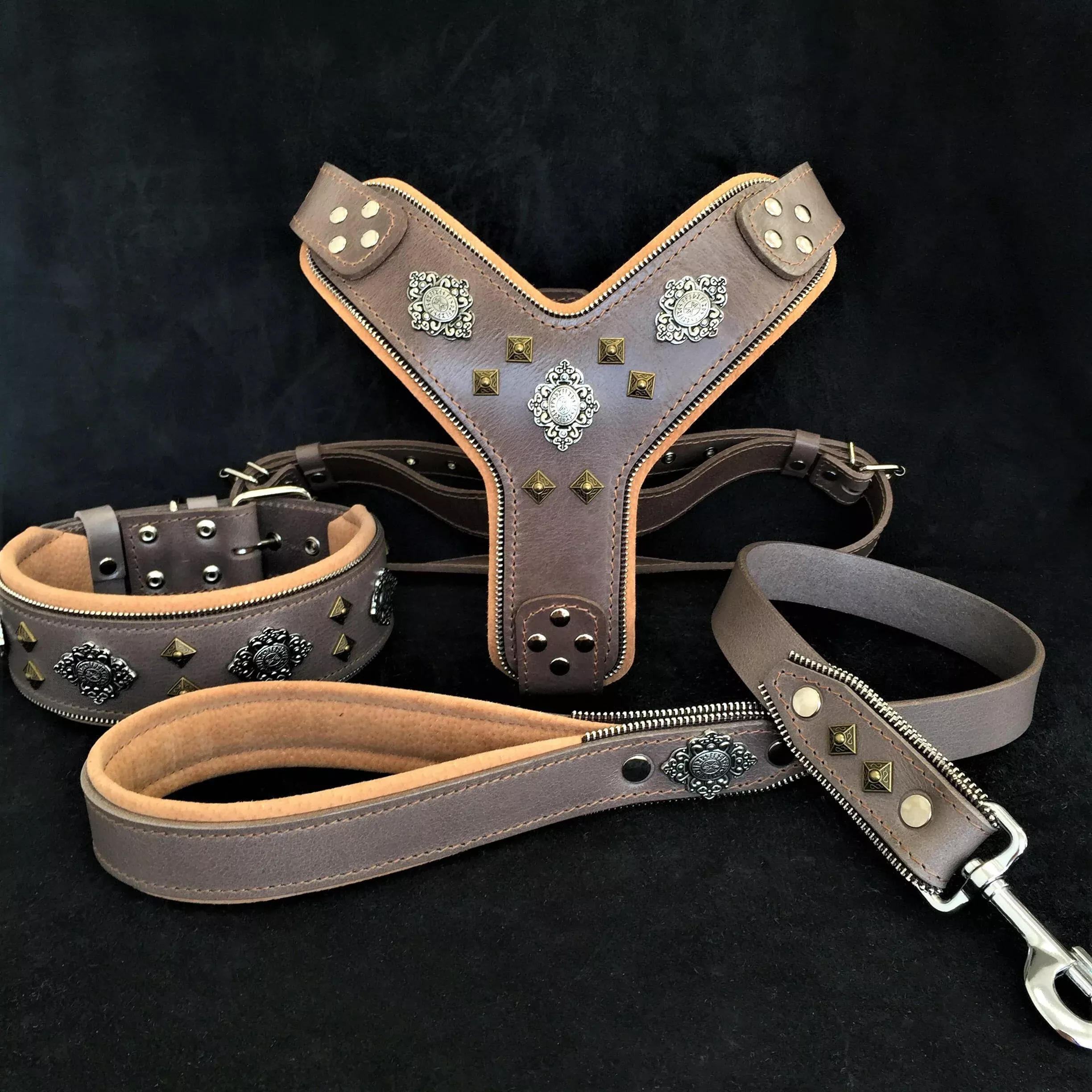 aztec-big-dog-set-harness-collar-lead-grey "AZTEC" BIG dog SET - Harness - collar - lead. Grey