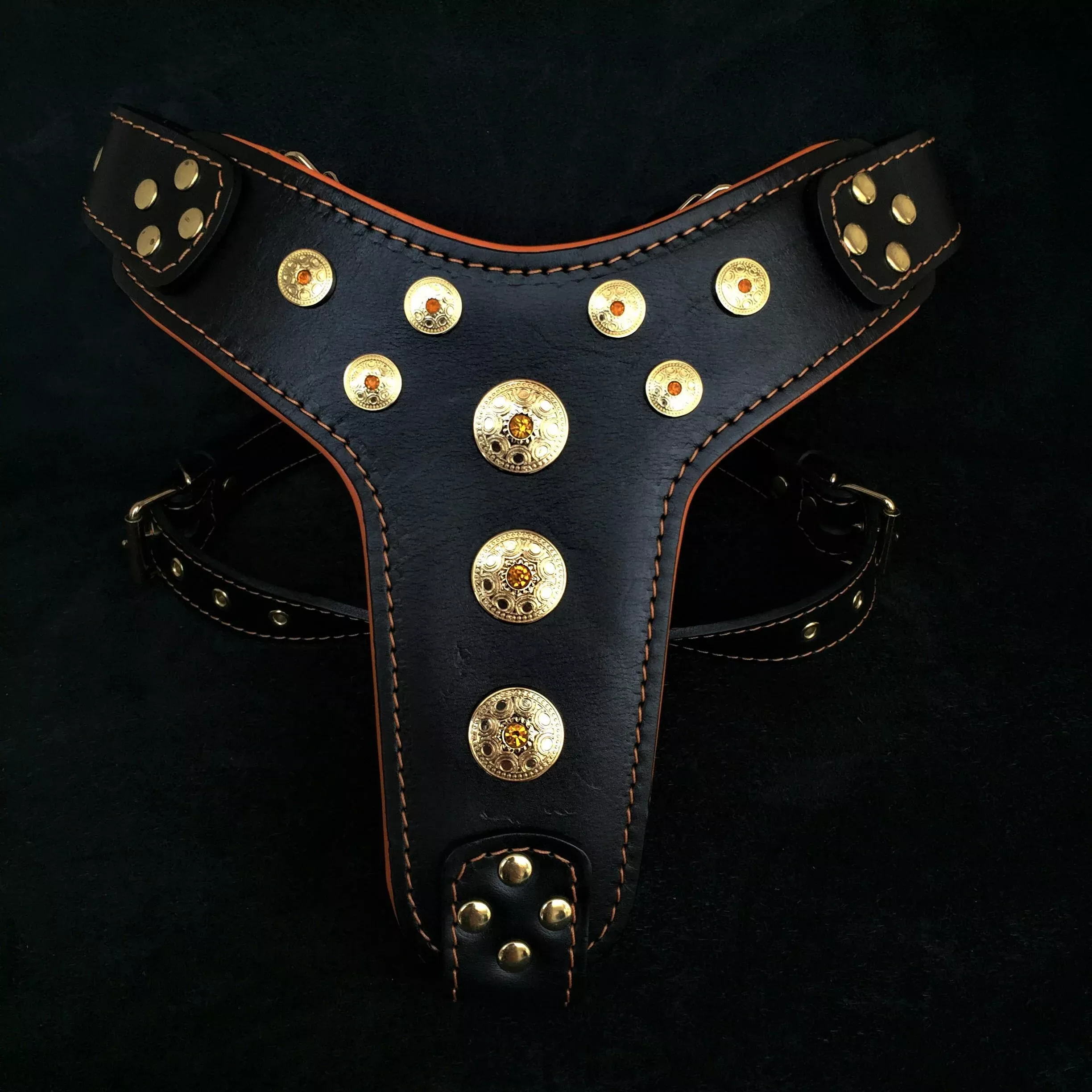 bijou-harness-black-orange-big-dogs ”Bijou” harness Black & Orange for big dogs