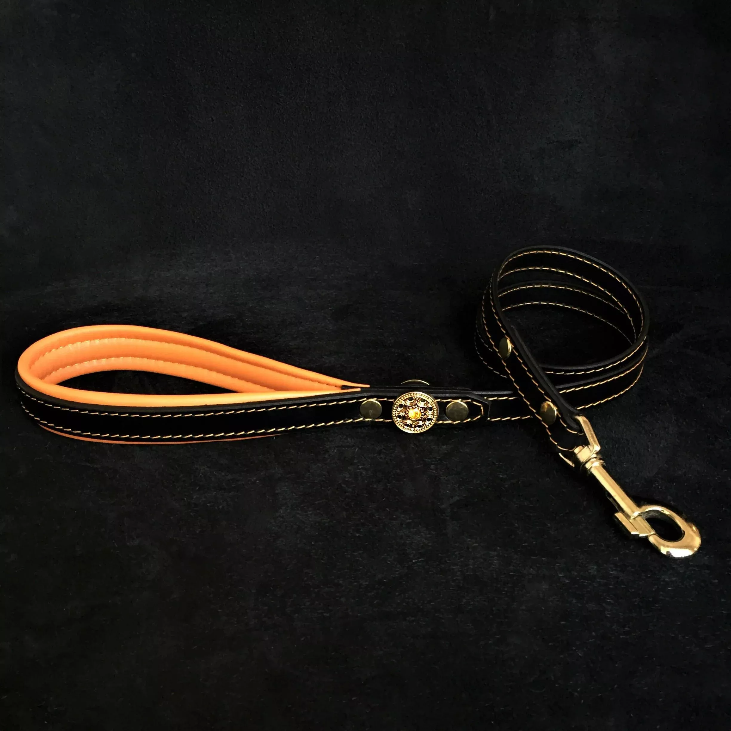 bijou-leather-lead-orange ”Bijou” leather lead orange
