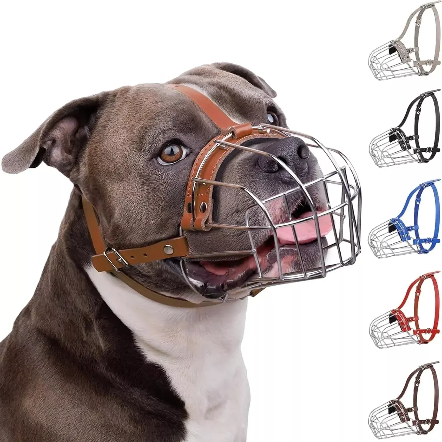 breathable-metal-basket-dog-muzzle-large-dogs-with-leather-straps Breathable Metal Basket Dog Muzzle for Large Dogs with Leather Straps