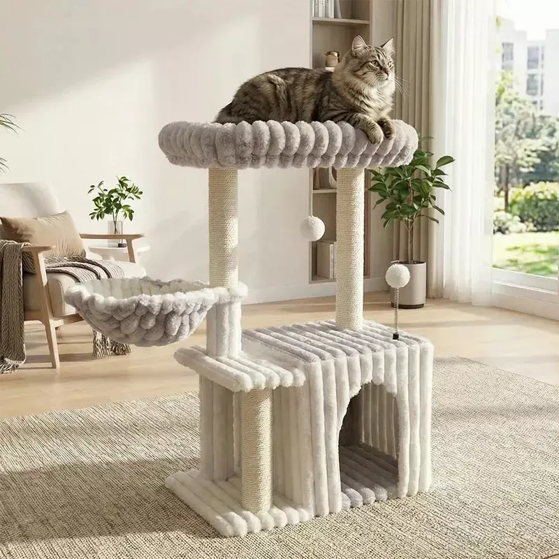 cozy-fluffy-one-piece-climbing-frame-cat-scratching-cat-tree-with-condo Cozy Fluffy One-Piece Climbing Frame Cat Scratching Cat Tree with Condo