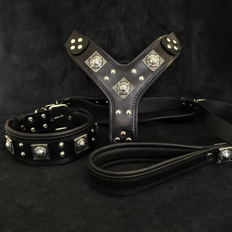 eros-big-dog-set-harness-collar-lead-all-black “EROS” BIG dog SET- Harness – collar – lead. All Black