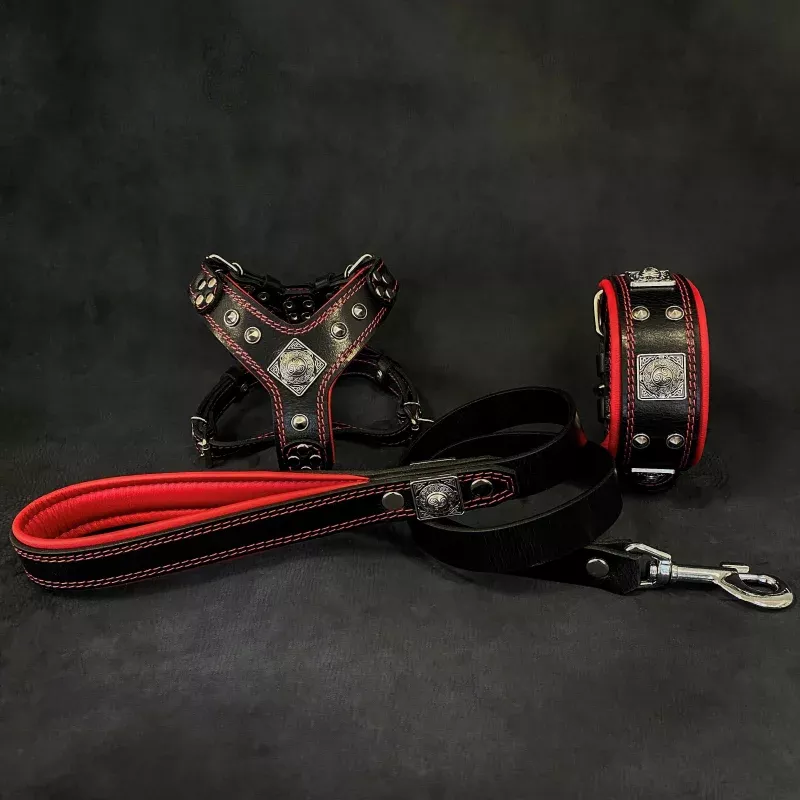 eros-small-to-medium-dog-set-harness-collar-lead-black-red “EROS” Small to Medium dog SET – Harness – collar – lead Black&Red