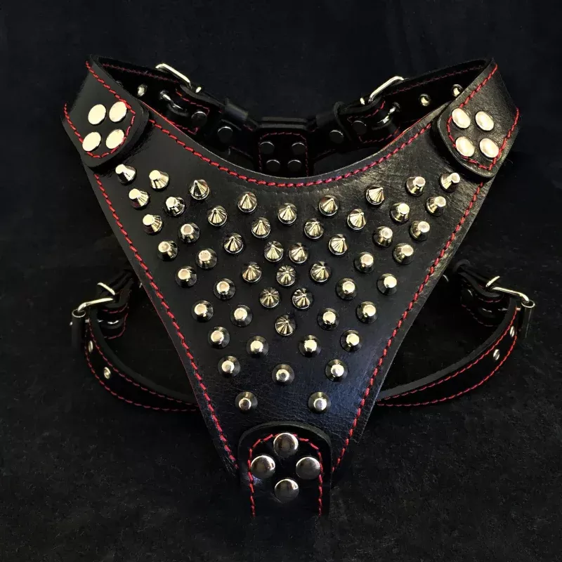 frenchie-studded-leather-harness-small-to-medium-size-red ”Frenchie” studded leather harness Small to Medium Size Red