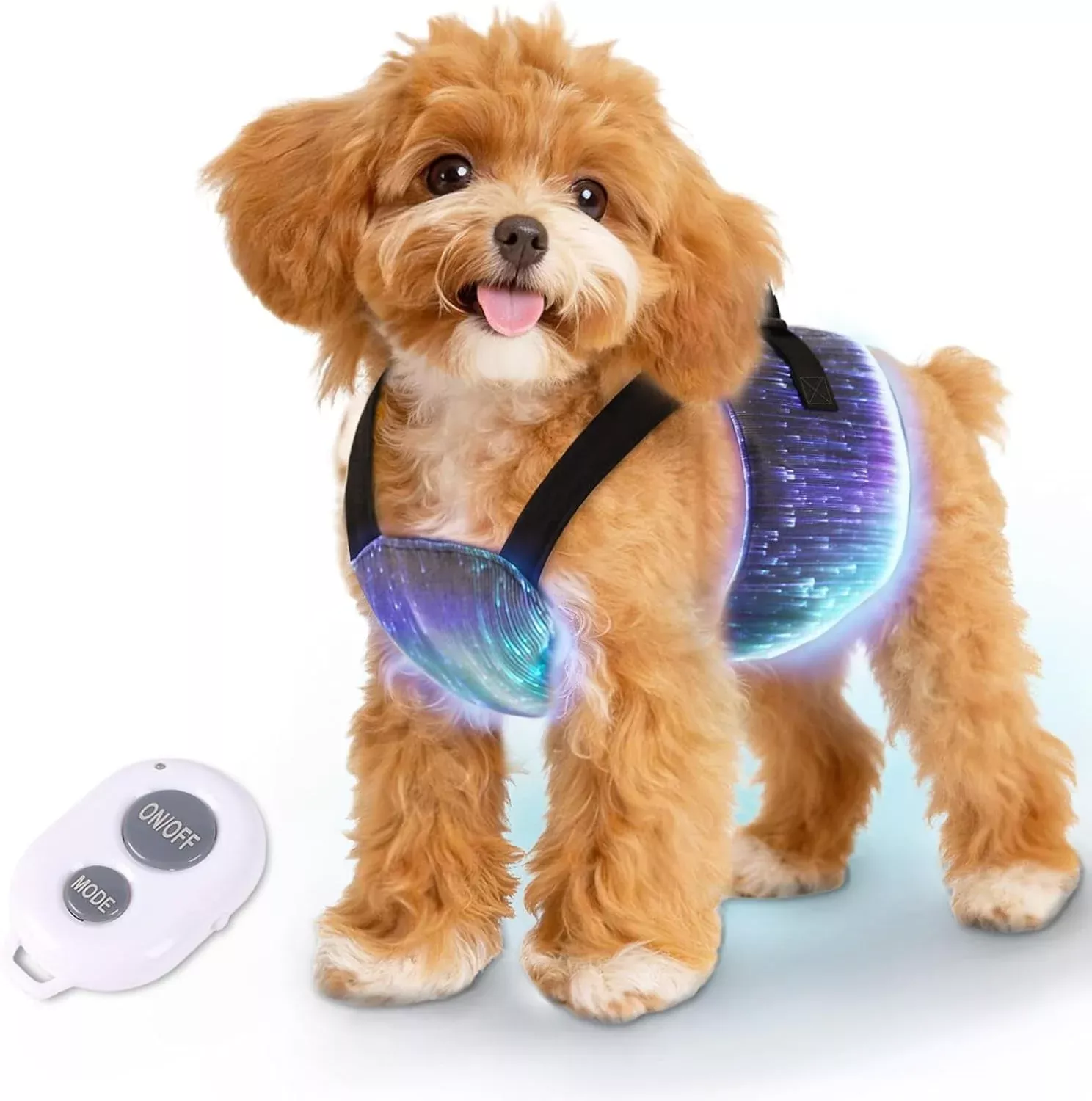 led-dog-harness-light-up-fiber-optic-remote-control-small-dogs-cats LED Dog Harness Light Up Fiber Optic Remote Control Small Dogs Cats