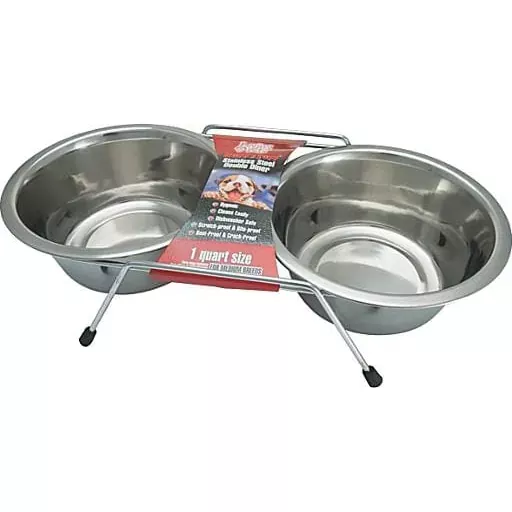 Loving Pets Ruff-N-Tuff Double Stainless Steel Cat and Dog Diner – 1 Pint
