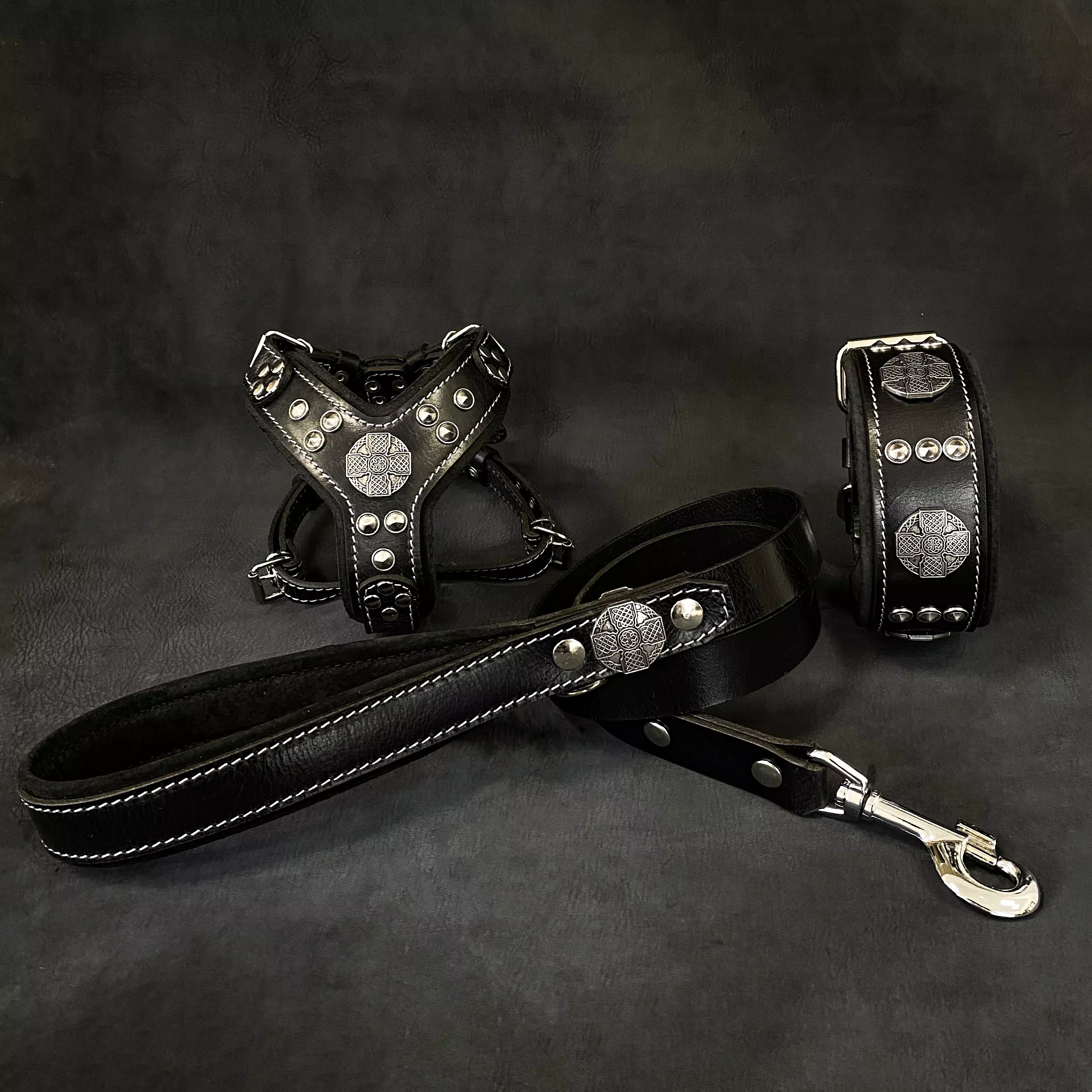 maximus-black-silver-small-dog-set-harness-collar-lead “Maximus Black&Silver” Small dog SET – Harness – collar – lead