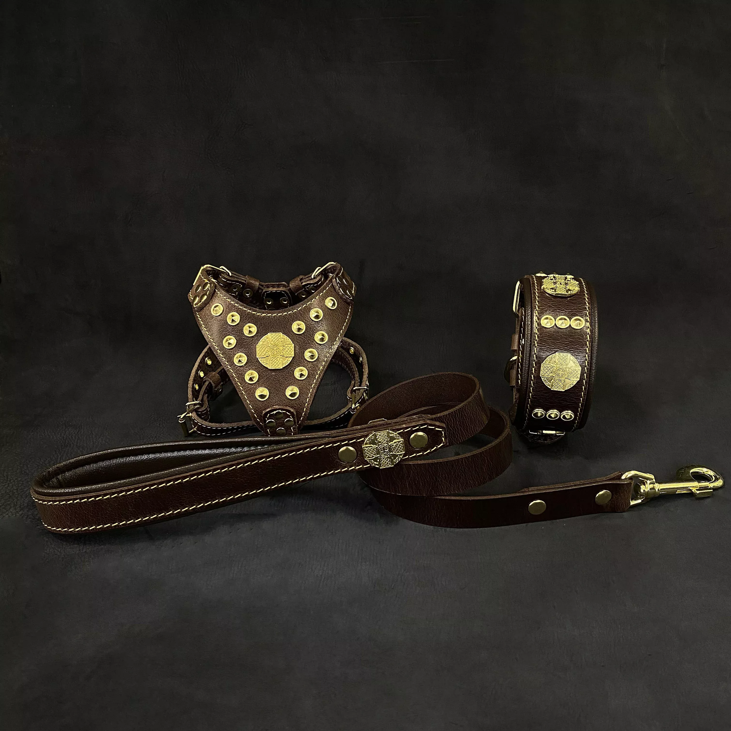 maximus-brown-gold-small-dog-set-harness-collar-lead “Maximus Brown&Gold” Small dog SET – Harness – collar – lead