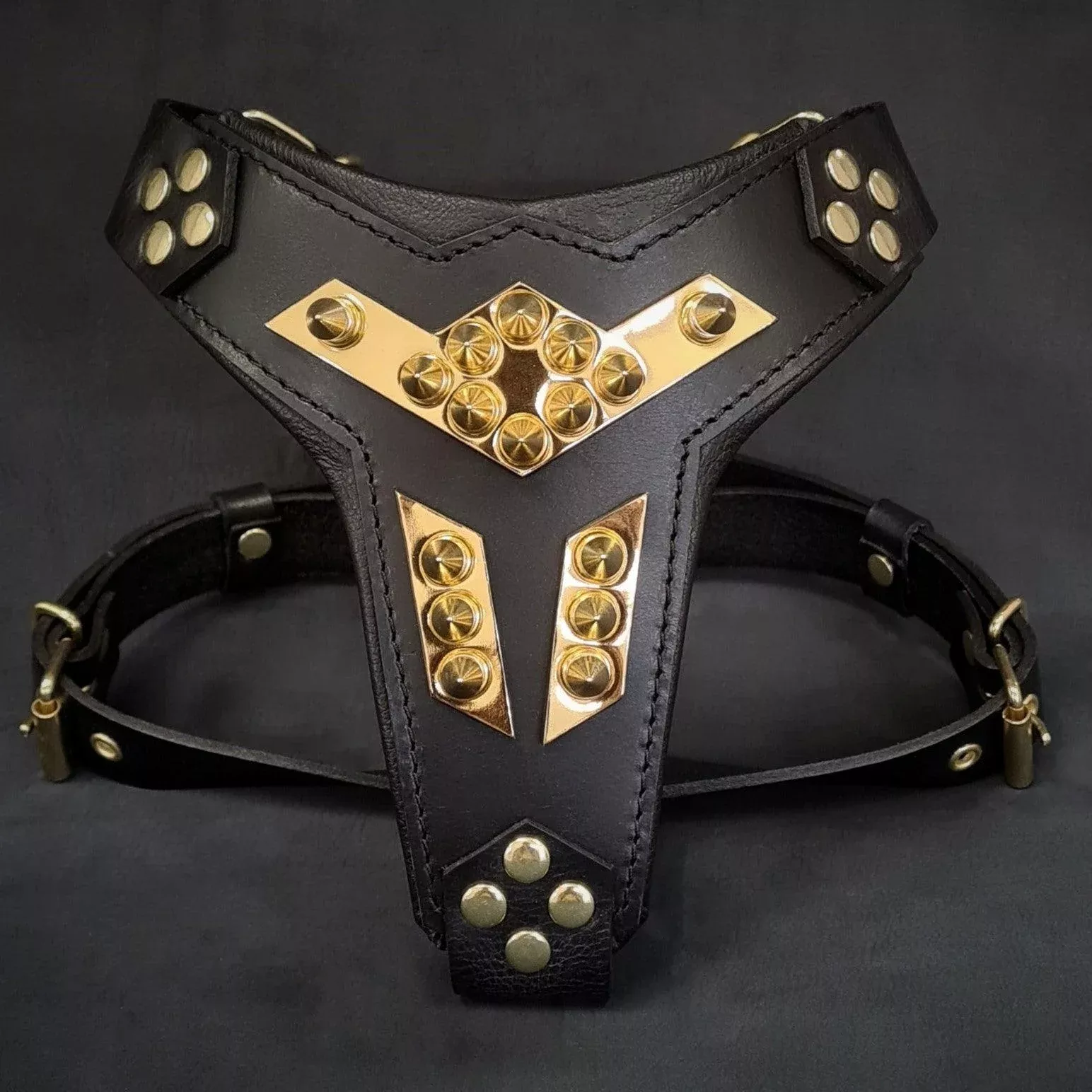 midas-leather-dog-harness-gold-medium-size ”Midas” leather dog harness gold medium size